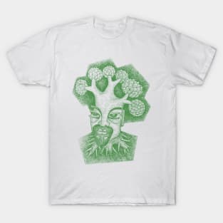 Forest God Soul Expression with Side Profile of a Man and His Head with Leafy Tree Branches Hand Drawn Illustration with Pen and Ink Cross Hatching Technique 3 T-Shirt